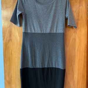 LuLaRoe Gray Sheath Midi Dress 3/4 Sleeve Crew Neck